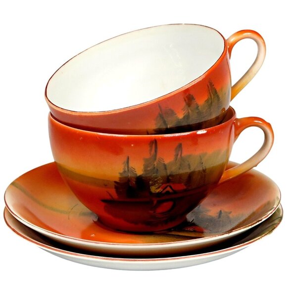 Unbranded Other - Scenic Luster Teacup & Saucer Pair 1920s-1940s Made in Japan Hand-Painted
